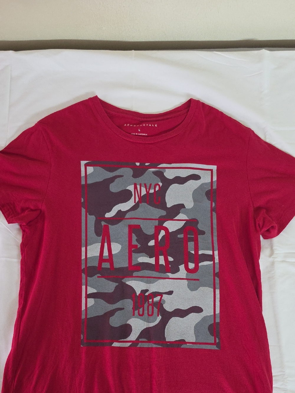 Aeropostale Magenta Red Graphic Tee with Camouflage Print